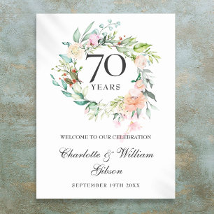 Rose Floral 70e Mariage Affiche de bienvenue anniv