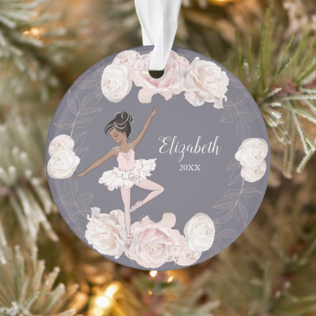 Rose Floral Ballerina Black Hair Girl Personnalisé (Arbre)