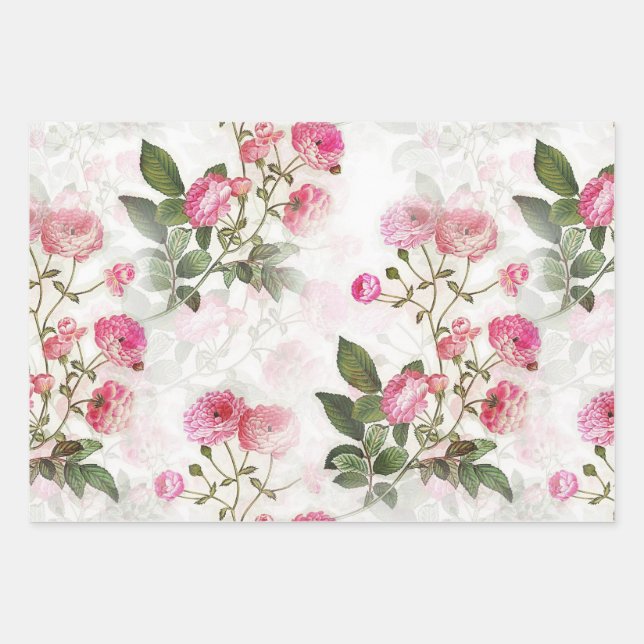 Rose floral blanc roses Papier Feuille plate Ensem (Devant)