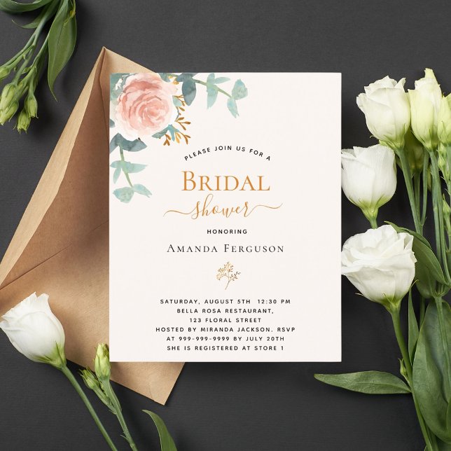 Rose floral blush budget Bridal Douche invitation (Créateur téléchargé)