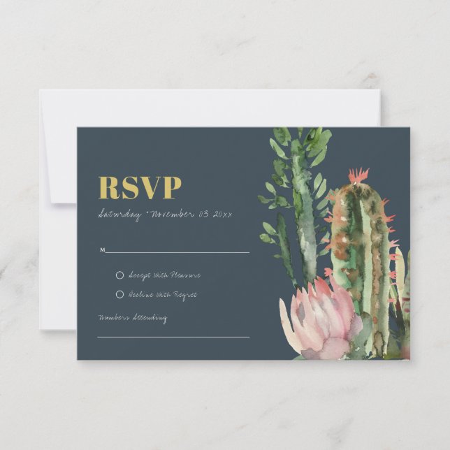 ROSE FLORAL CACTÉE FOLIAGE AQUARELLE RSVP (Devant)