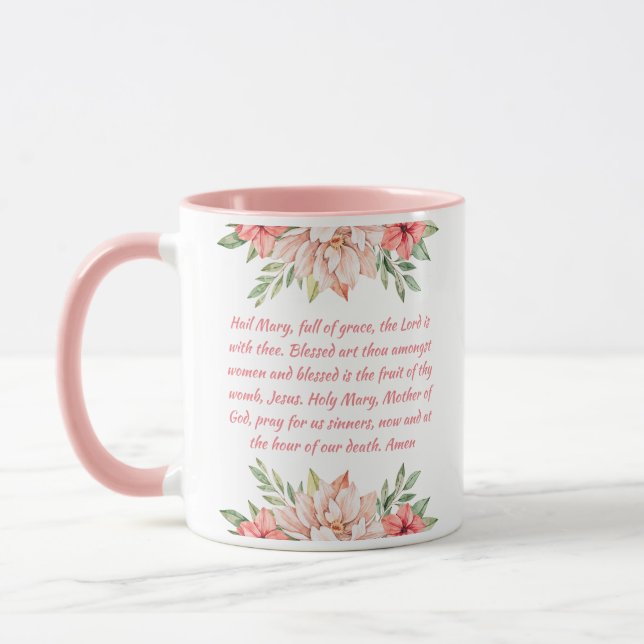 Rose Floral Catholique Hail Marie prier Mug (Gauche)