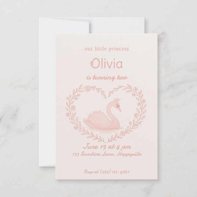 Rose Floral Coeur Swan Anniversaire Invitation fil (Devant)