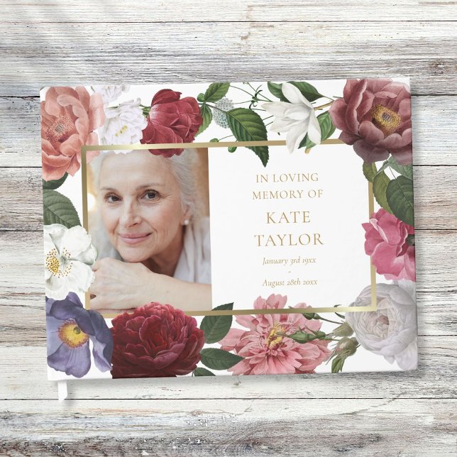 Rose Floral Funeral Memorial Photo Livre d'invité (Roses Floral Funeral Memorial Photo Guest Book)