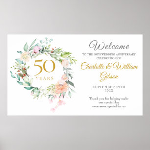 Rose Floral Garland 50e anniversaire Affiche de bi