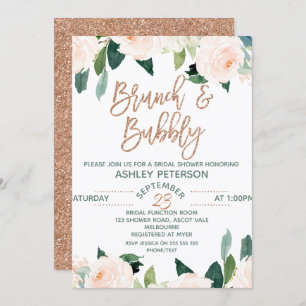 Rose Floral Gold Brunch Invitation de la mariée