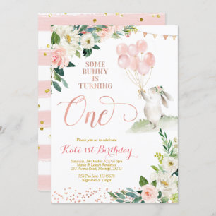 Rose Floral Gold Bunny Invitation Anniversaire