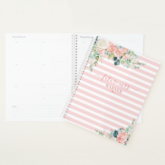 Rose Floral Gold Pink Stripe Script Futur Mme. (Devant avec enveloppe)
