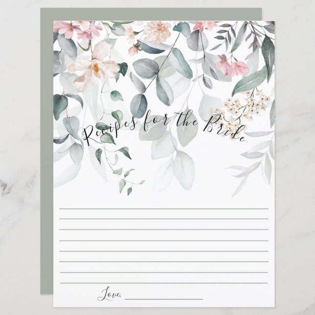 Rose Floral Greenery Bride Recette (Devant / Derrière)