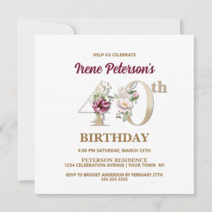 Rose Floral I 40e Anniversaire Fête Invitation