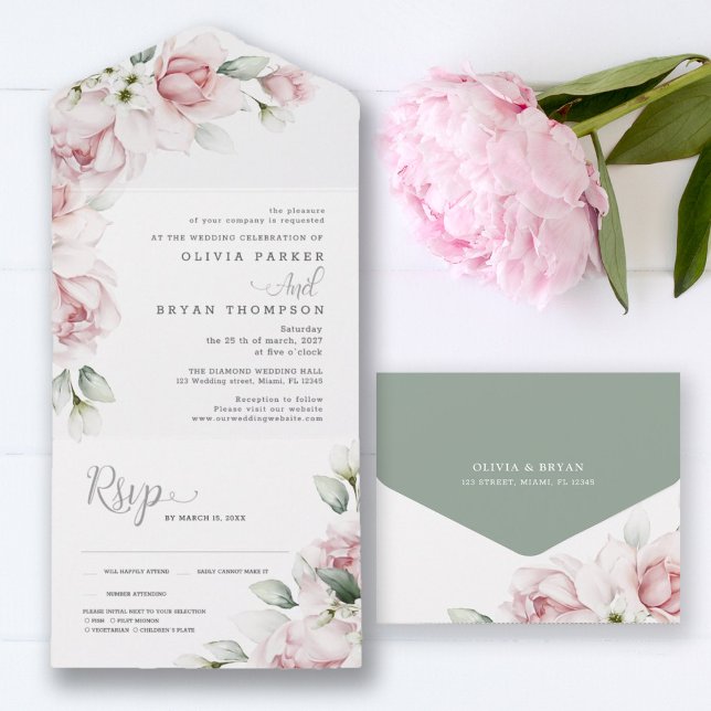 Rose floral | Invitation de mariage tout en un (Créateur téléchargé)