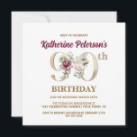 Rose Floral K 90th Birthday Party Invitation<br><div class="desc">Organisez la parfaite célébration du 90ème anniversaire avec cet élégant monogramme rose floral K design présenté à l'envers pour les noms des filles d'anniversaire en commençant par la lettre K. Des chiffres floraux élégants sont utilisés dans l'invitation à accentuer l'âge de fête.</div>