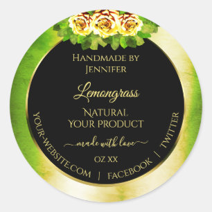 Rose Floral Marbre vert Noir Étiquette de produit
