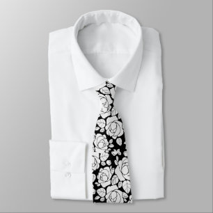 Rose floral moderne Cravate noir et blanc