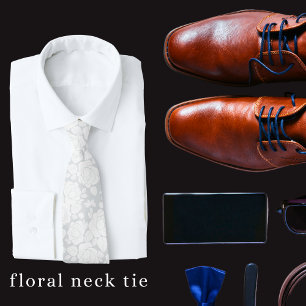 Rose floral moderne Gris et Cravate blanc