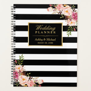 Rose Floral or noir blanc rayures Mariage