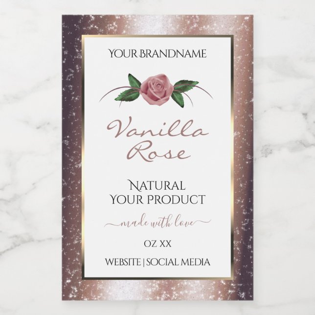 Rose Floral Parties scintillant or doux Étiquettes (Étiquettes simples)