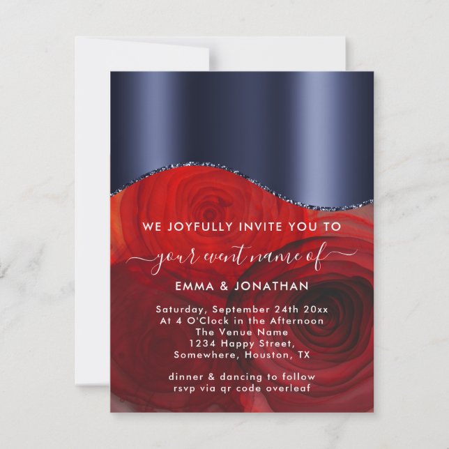 Rose Floral QR Code Bleu Marine Rouge (Devant)