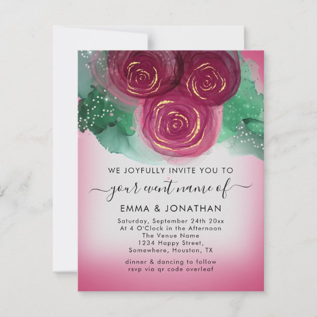 Rose Floral QR Code Bourgogne gris rose (Devant)