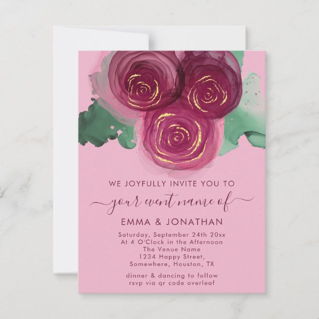 Rose Floral QR Code Bourgogne Marsala rose (Devant)