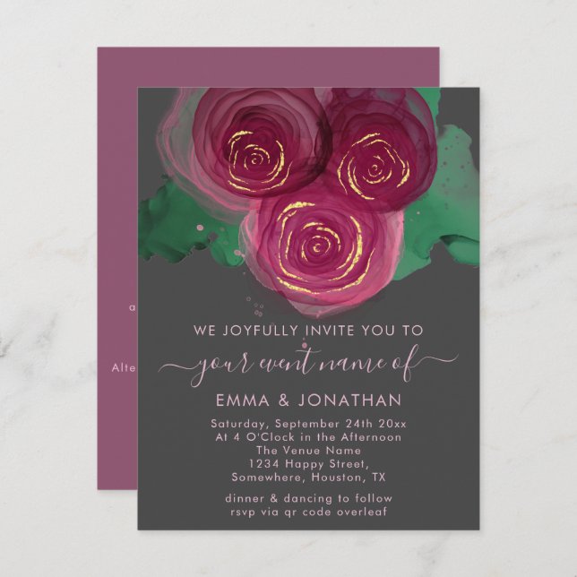 Rose Floral QR Code Graphite Bourgogne Marsala (Devant / Derrière)