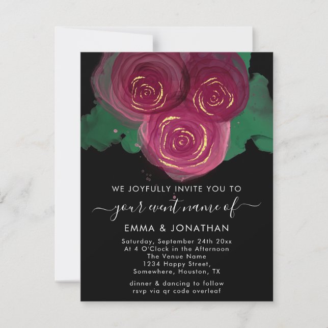 Rose Floral QR Code Mariage Marsala Black (Devant)