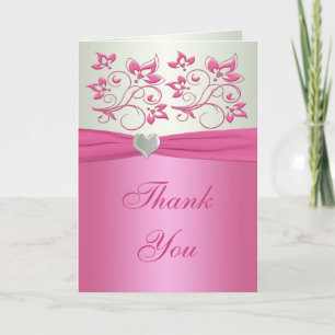 Rose floral sur pâle - carte de remerciements vert