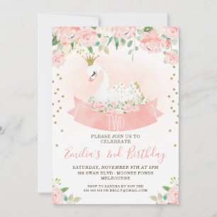 Rose Floral Swan Princess Invitation Anniversaire
