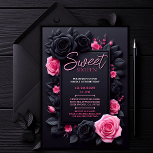 Rose Floral Sweet 16 Anniversaire Fête Invitation
