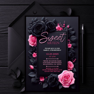 Rose Floral Sweet 16 Anniversaire Fête Invitation