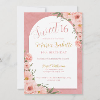 Rose Floral Sweet 16 Anniversaire Invitation
