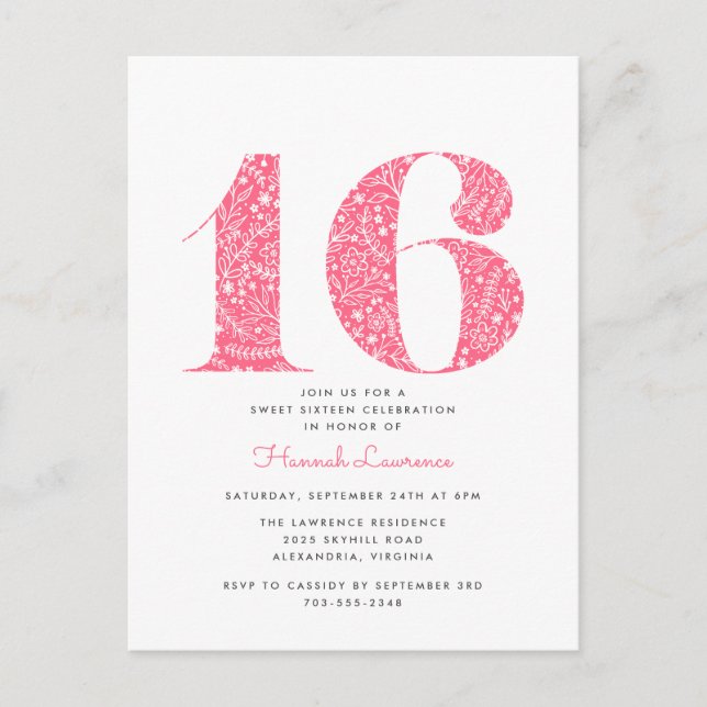 Rose Floral Sweet 16 Anniversaire Invitation (Devant)