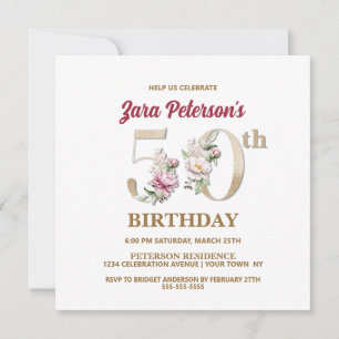 Rose Floral Z 50e Anniversaire Fête Invitation