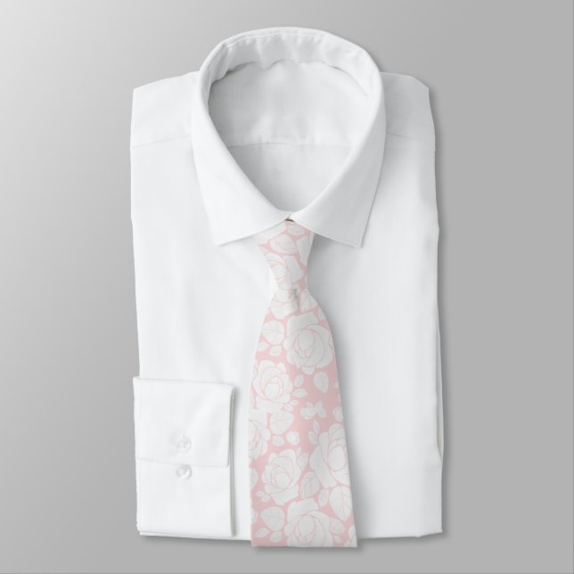 Rose Florale Blanche Rose Pâle Cravate de Mariage (Attaché)