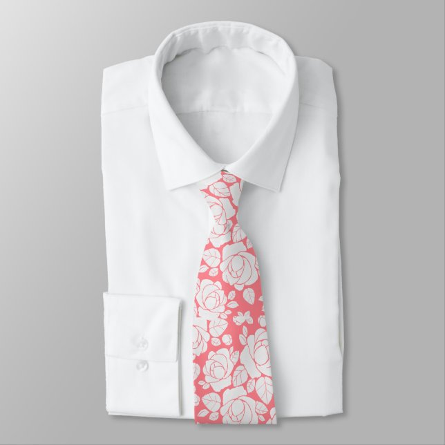 Rose Florale Corail Rose Mariage Col Cravate (Attaché)