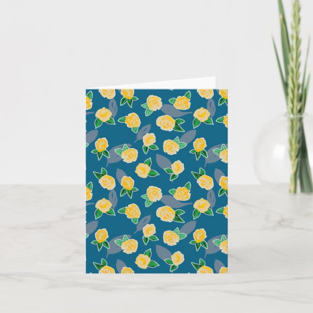 Rose florale jaune sur fond bleu (Devant)
