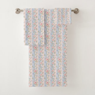 Rose florale rayée bleu rose Grandmillennial 