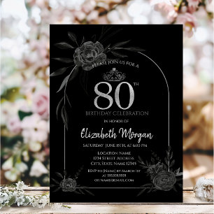 Rose foncé Noir 80e anniversaire Invitation