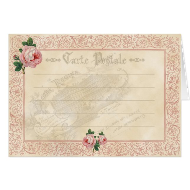 Rose français - Carte pour notes (Devant Horizontal)