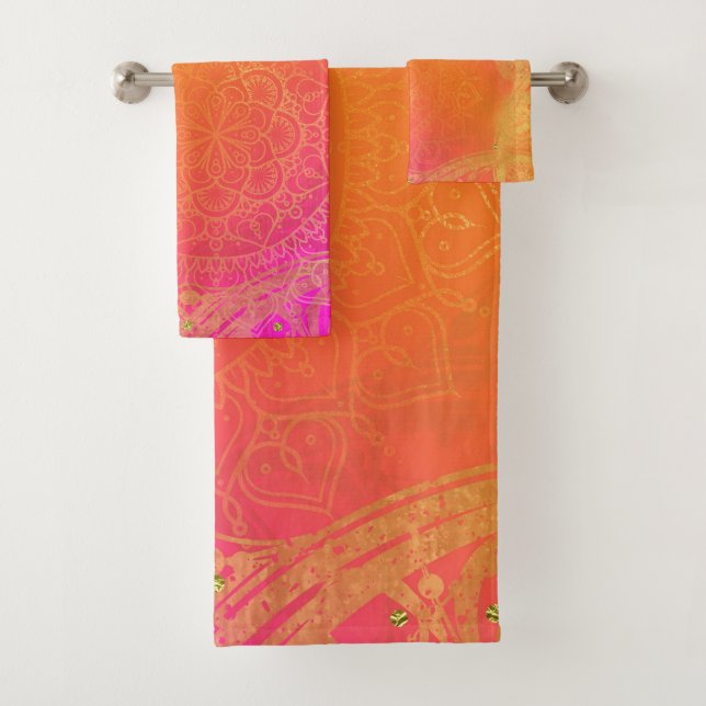 Rose Fuchsia Orange & Or Mandala Glamour (En situation)