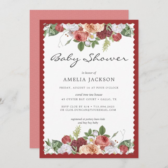 Rose Galore Baby shower Invitation (Devant / Derrière)