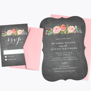 Rose Garden Floral Chalkboard Faire-part de mariag
