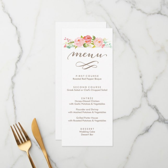 Rose Garden Floral Mariage Menu (Devant/Arrière en situation)