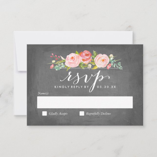 Rose Garden Floral Wedal Carte RSVP (Devant)