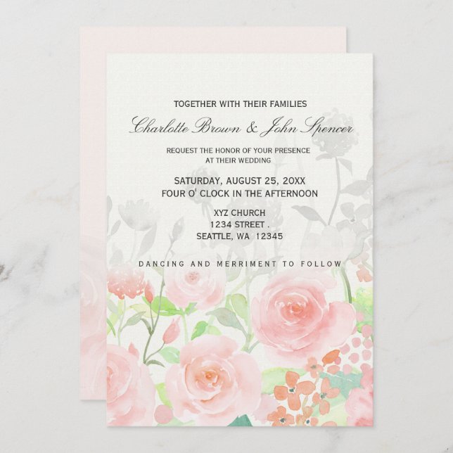 Rose Garden Moderne Floral invitations de mariage (Devant / Derrière)