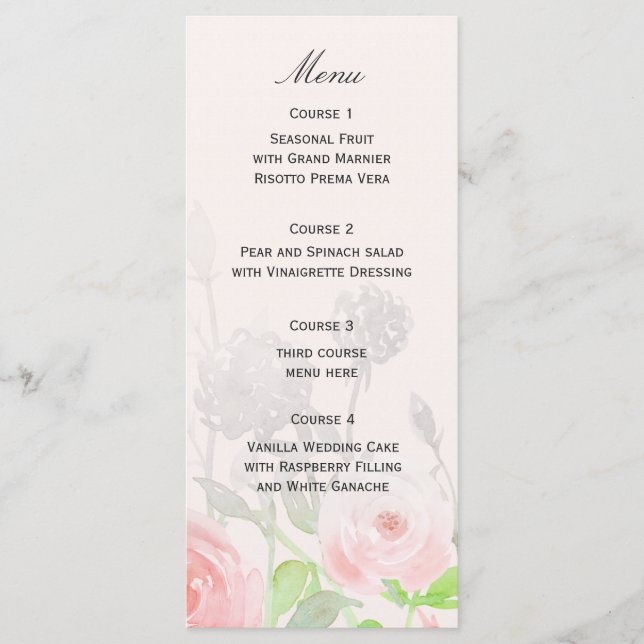 Rose Garden Moderne Floral mariage menu (Devant)