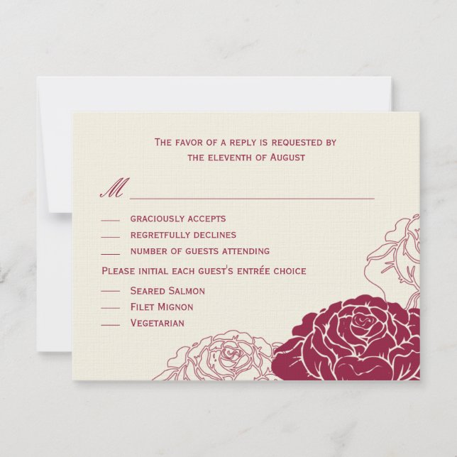 Rose Garden Wedding Carte RSVP - Rouge Riche (Devant)