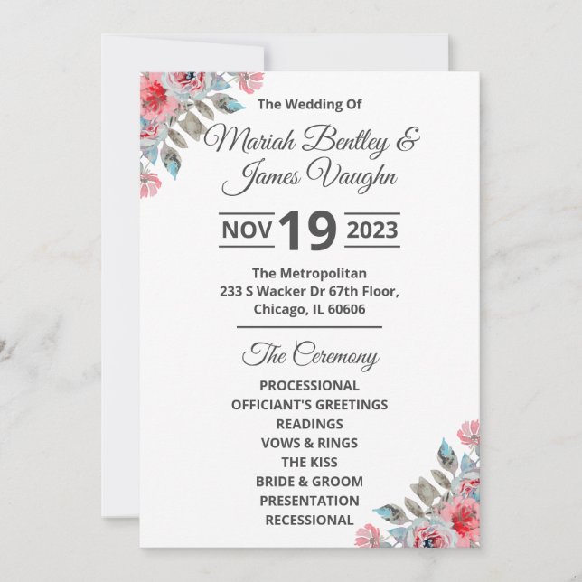 Rose Garden Wedding Programme Large (Devant)