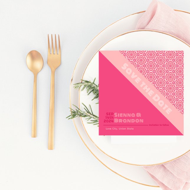 Rose Géométrique Rouge Enregistrer La Carte Date (Créateur téléchargé)