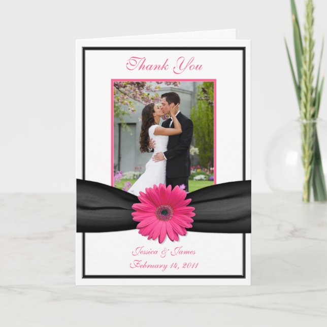 Rose Gerbera Daisy Mariage Photo Noir Merci (Devant)